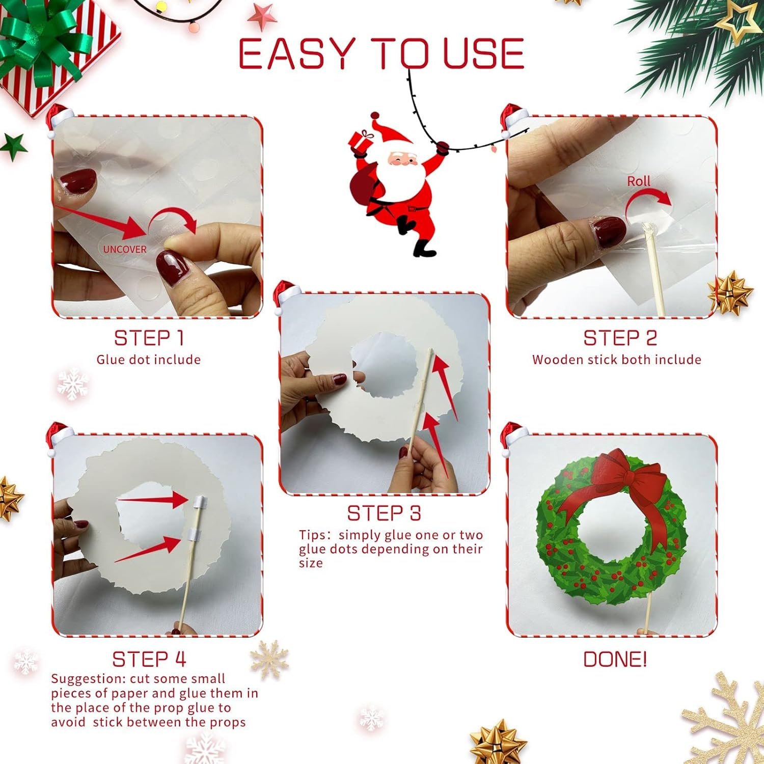 LEVSUPTY 44Pcs Christmas Party Photo Booth with Stick Props Kit for Adults Kids for Christmas Theme Party Favors Decorations Decor Supplies,Funny Xmas Selfie Props… - Image 5