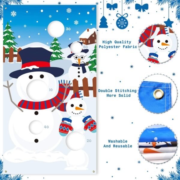 CiyvoLyeen Snowman Toss Games Banner, Winter Christmas Holiday Party Cornhole Game with 5 Snowballs for Kids Adults Family Gathering Indoor Outdoor Frozen Party Supplies - Image 5
