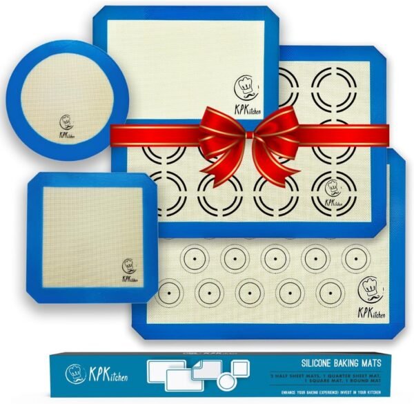 Silicone Baking Mat Set of 5-2 Half Sheets (Macaron & Cookie Circle On Mat) + 1 Quarter + 1 Round & 1 Square Size Silicone Baking Sheet - Nonstick & Easy to Clean - 100% Silicone Mats for Baking - Image 2