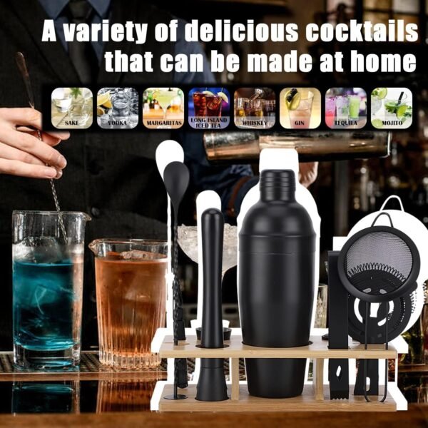 Bartender Kit 11-Piece Cocktail Shaker-Muddler for Cocktails 25oz Boston Shaker-Bar Accessories with Stylish Bamboo Stand Mix Drink Shaker kit Perfect Martini kit with Cocktail Recipes Booklet - Image 8