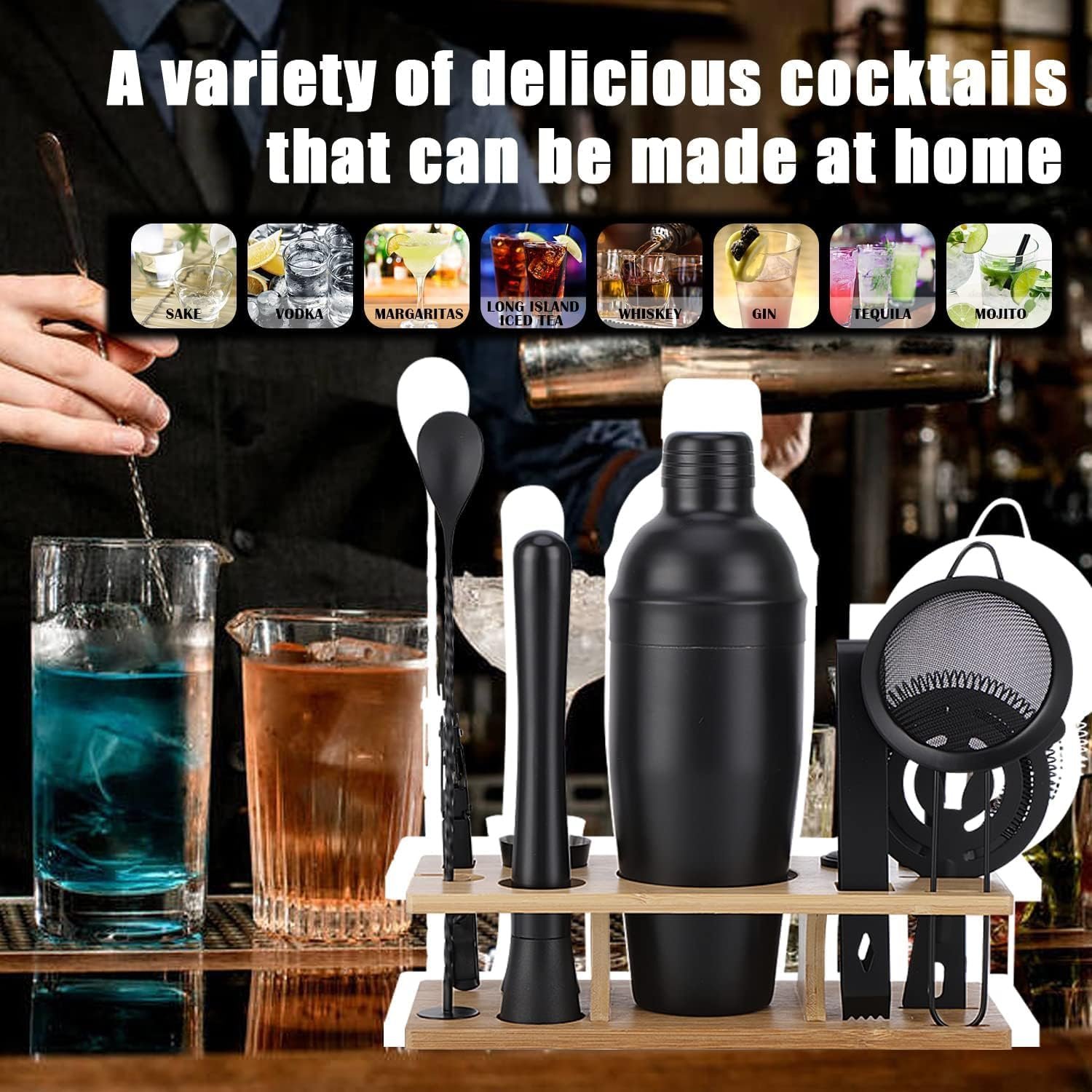 Bartender Kit 11-Piece Cocktail Shaker-Muddler for Cocktails 25oz Boston Shaker-Bar Accessories with Stylish Bamboo Stand Mix Drink Shaker kit Perfect Martini kit with Cocktail Recipes Booklet - Image 8