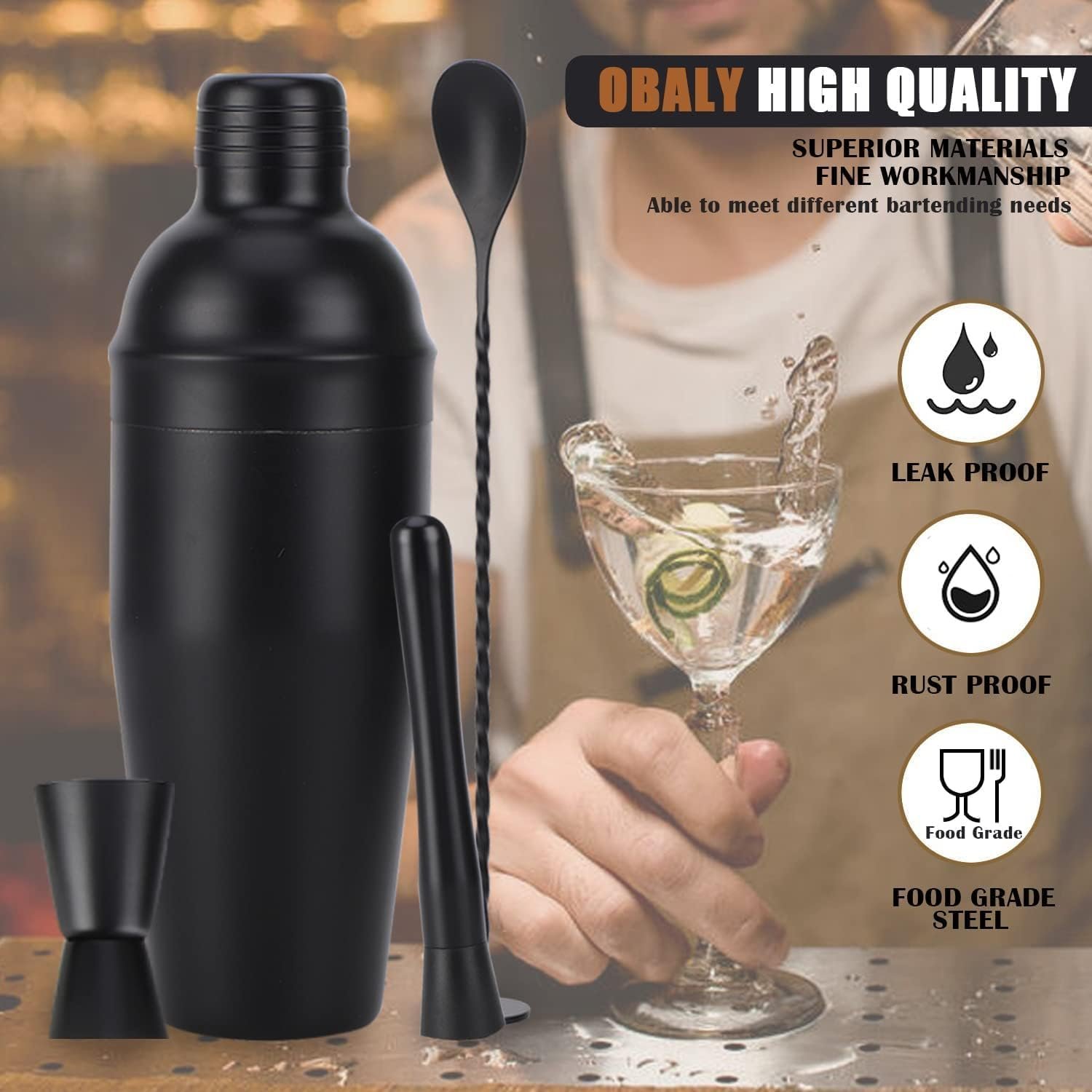 Bartender Kit 11-Piece Cocktail Shaker-Muddler for Cocktails 25oz Boston Shaker-Bar Accessories with Stylish Bamboo Stand Mix Drink Shaker kit Perfect Martini kit with Cocktail Recipes Booklet - Image 5