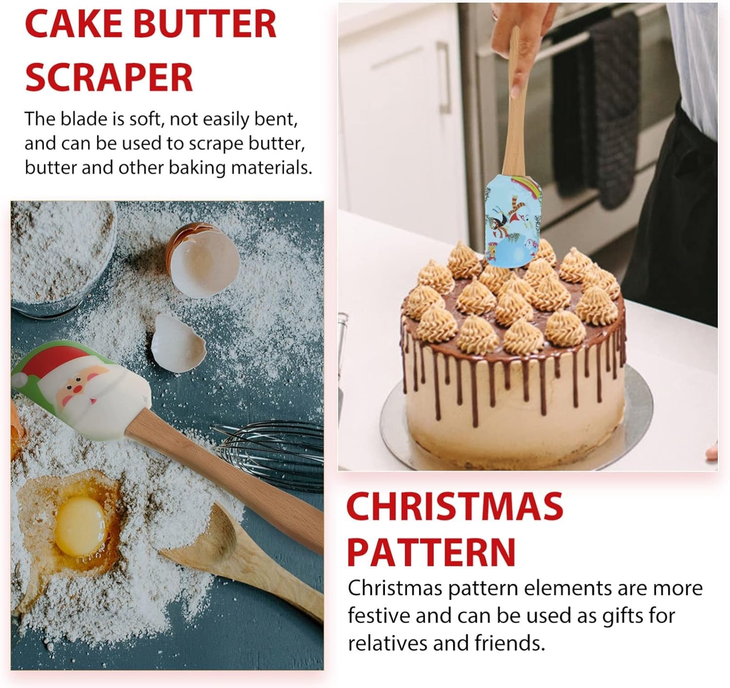 Cabilock 8 pcs Christmas Silicone Spatula-Christmas Baking Spatula with Wooden Handle,Mixing Scraper Christmas Decorating for Kitchen Baking Cookie Cake - Image 6