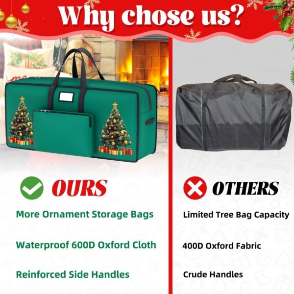 9FT Christmas Tree Storage Bag Heavy Duty 600D Oxford Fabric Extra Large Tree Storage Container with Reinforced Handles and Dual Zippers Green Xmas Tree Storage Bag for Christmas Tree Storage - Image 6