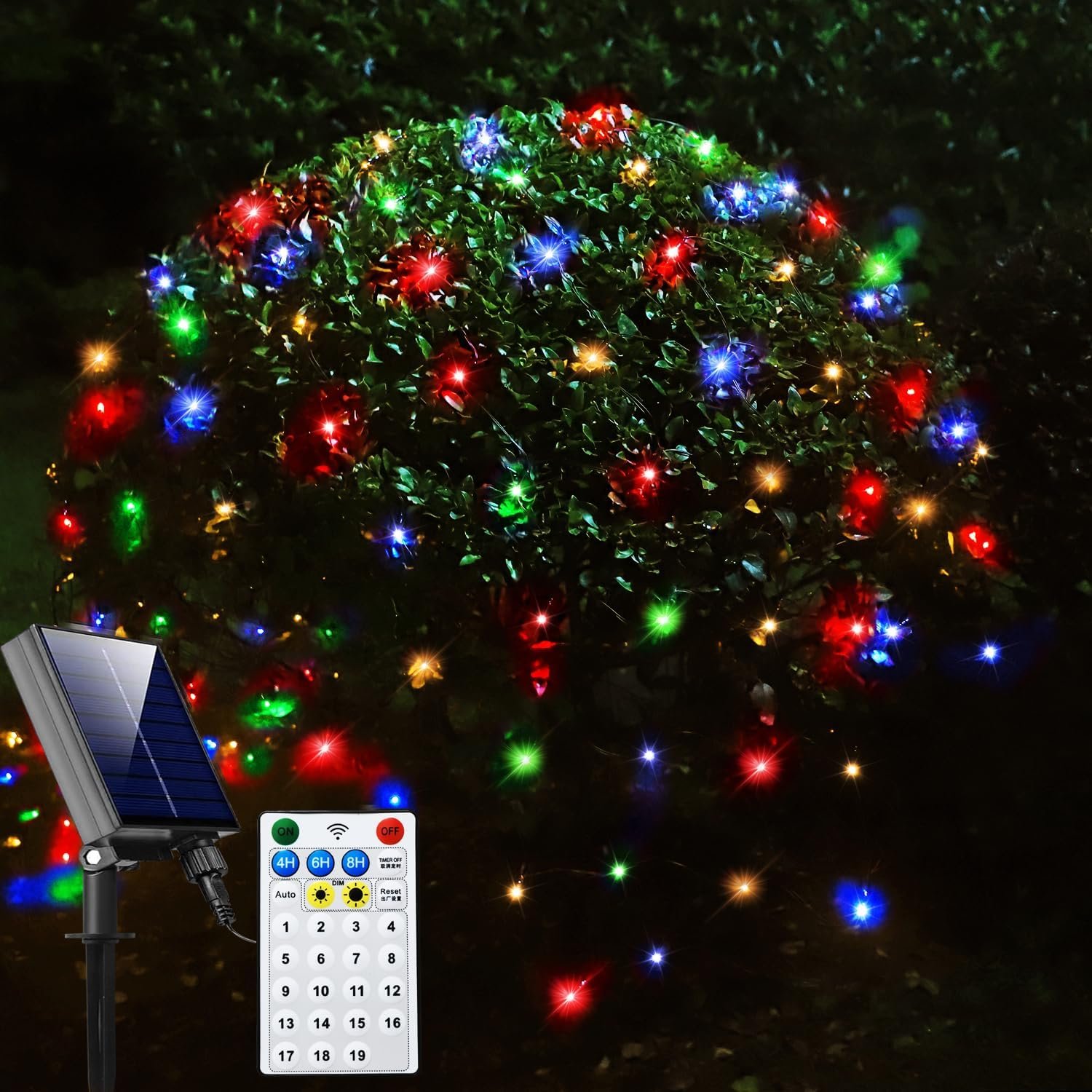 Solar Net Christmas Lights Colorful, 200 LED Net Lights Outdoor Mesh Lights, Waterproof 19 Modes Solar Powered String Lights for Shrubs, Garden, Bushes, Trunk, Halloween, Xmas Tree Decor - Image 2