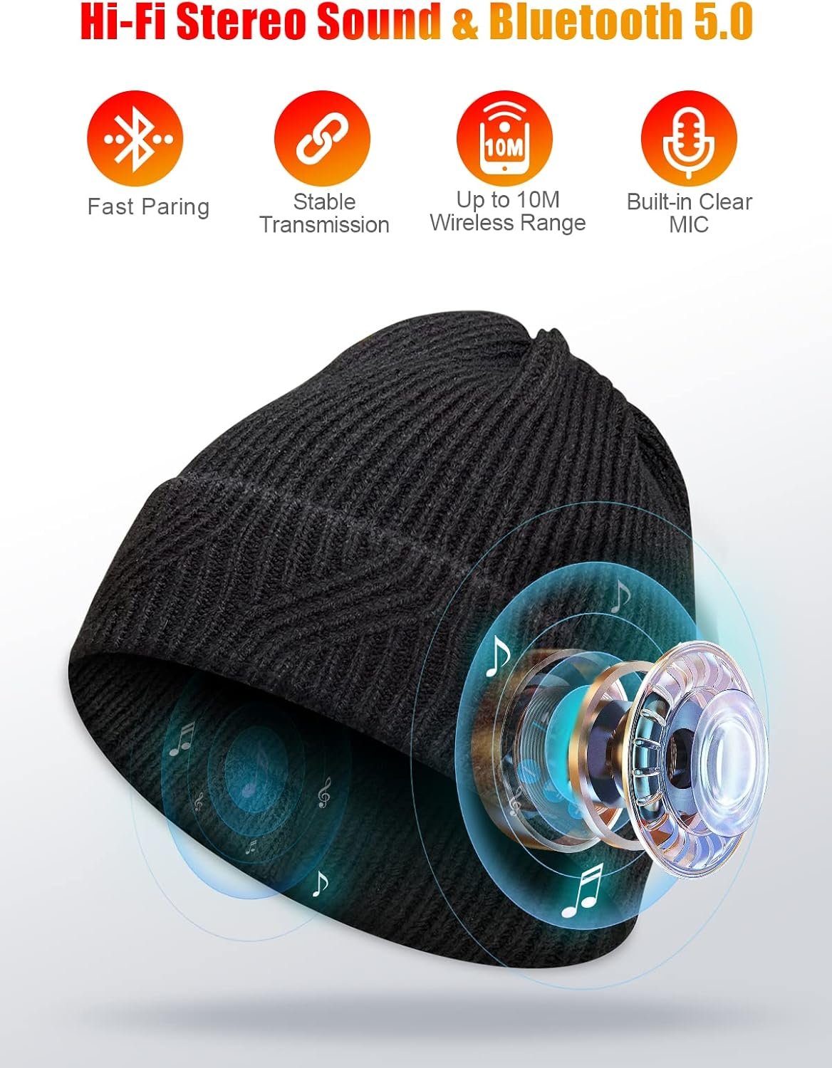 Gifts for Men, Bluetooth Beanie for Men, Christmas Stocking Stuffers for Men Unique, Beanie with Bluetooth Headphones, Cool Tech Gifts for Teen Boys Dad Husband Boyfriend Him Women - Image 4