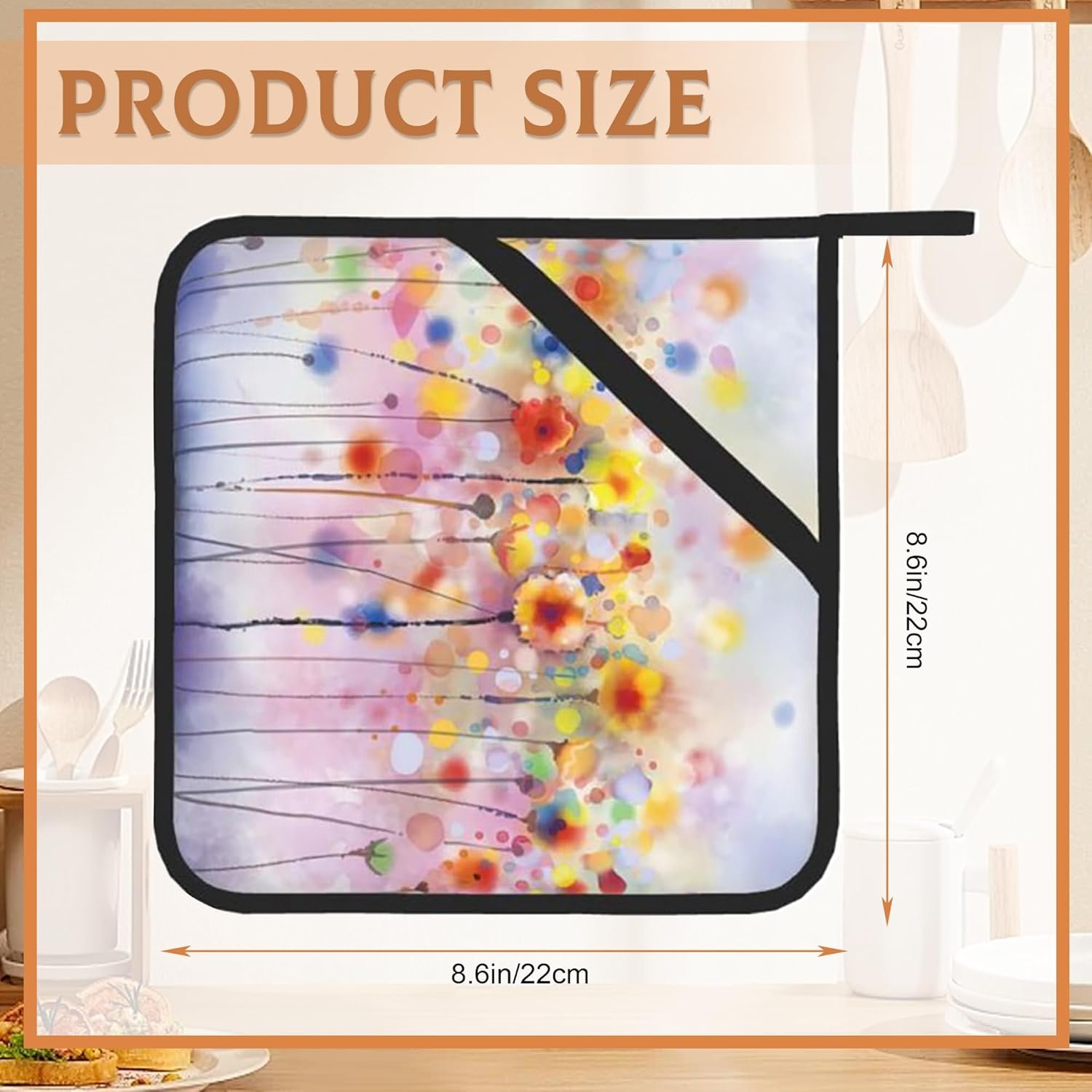 Abstract Florl Pot Holders Set of 2, Kitchen Heat Resistant Potholder for Microwave Cooking Baking Oven End Dishes and BBQ - Image 3