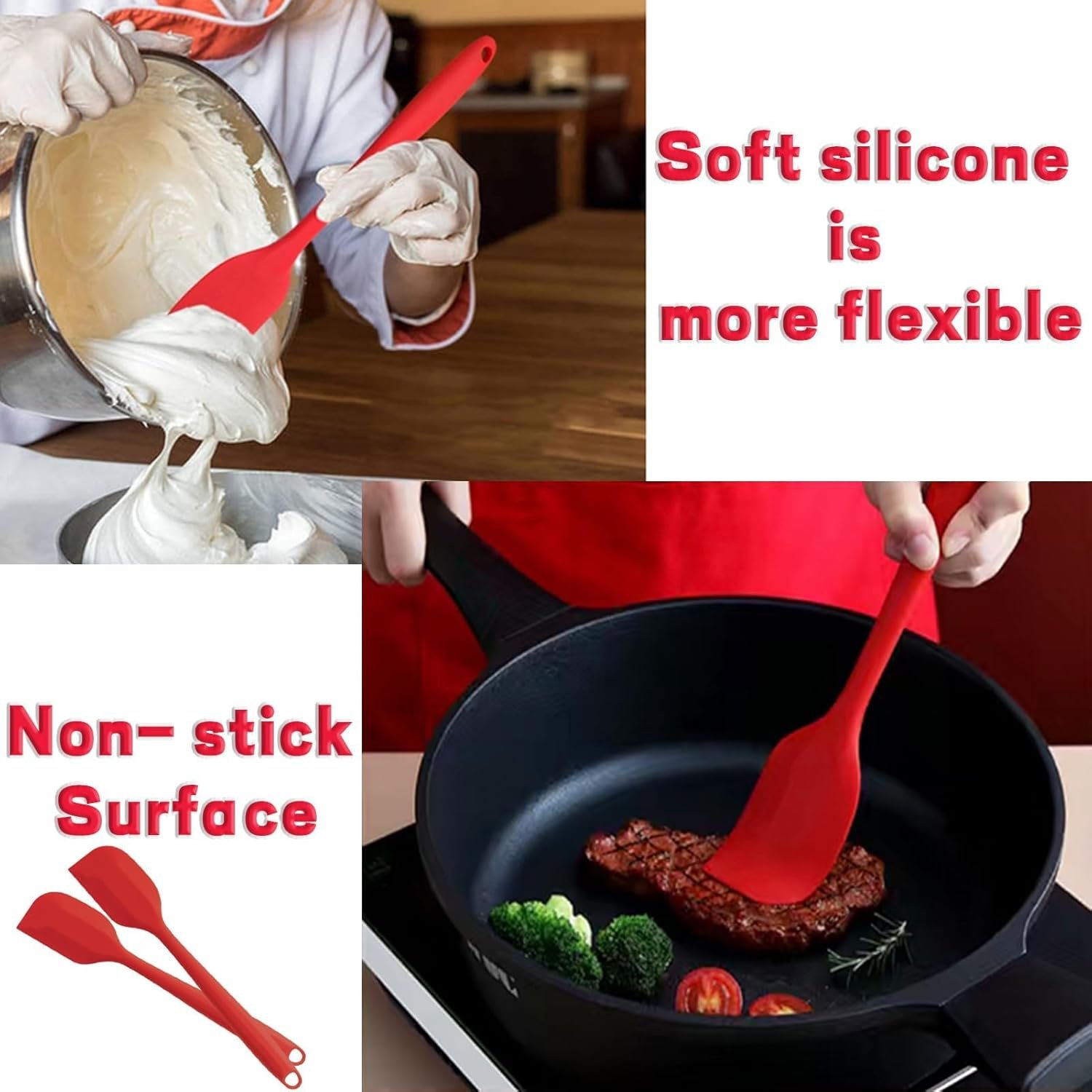 8 Pieces Silicone Spatulas, 8.3 inch Small Spatulas Non-stick Heat-Resistant Non-stick with Stainless Steel Core For Cake Cream Cooking Gadget (Red) - Image 6