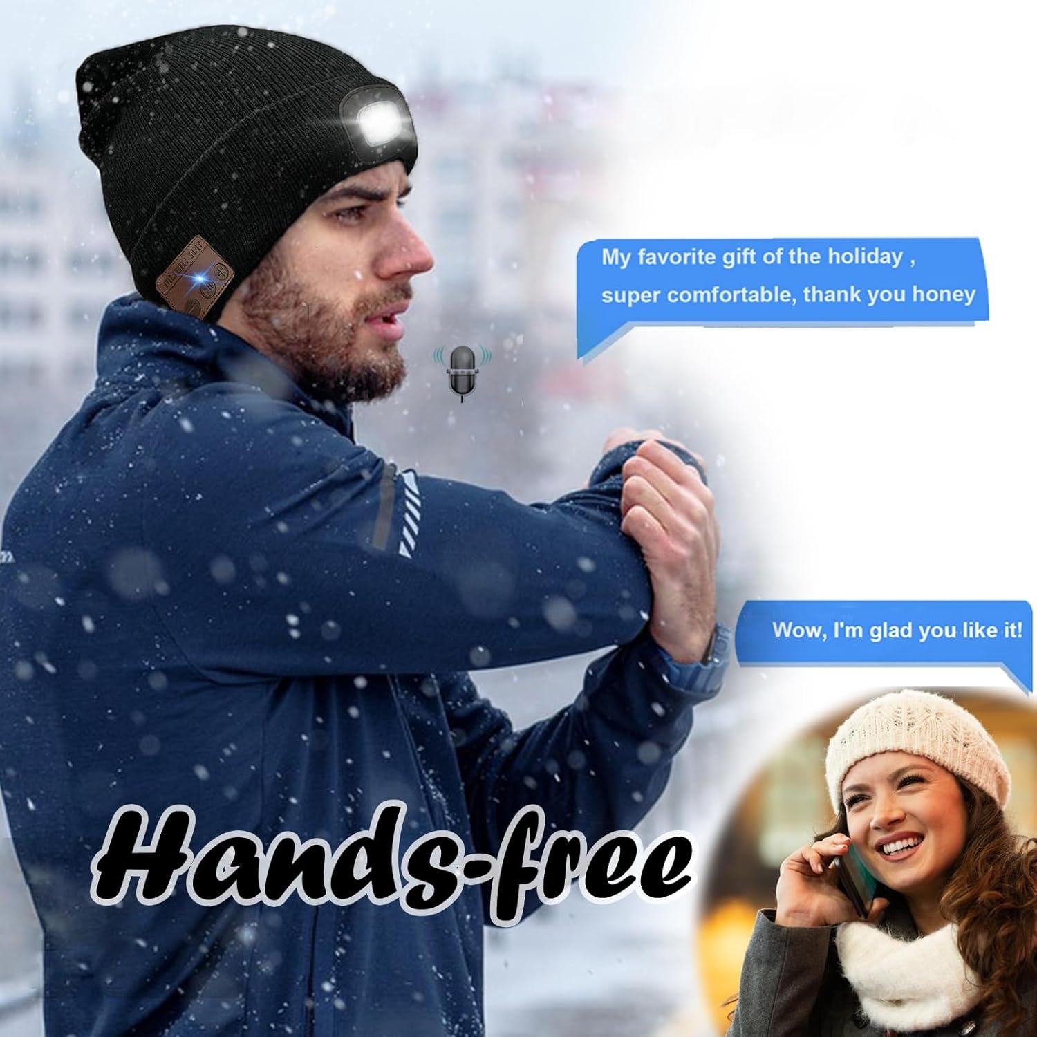 Wireless Beanie Music Hat with Light Unisex Musical Knitted Cap Rechargeable Beanie with Light Built-in Speakers Mic Headphone Beanie Hat Gifts for Men Women Running Camping Fishing - Image 5