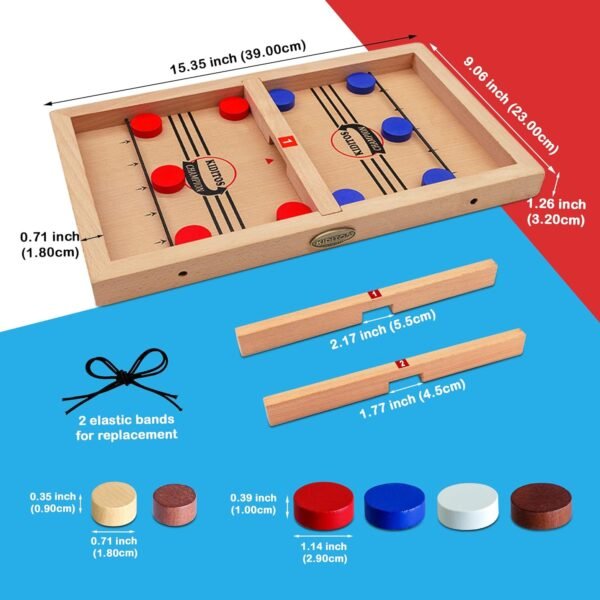 Fast Sling Puck Game Toy,2-in-1 Board Game: Includes Checkers & Chess. Solid Wood Winner Slingshot. Foosball and Air Hockey or Birthday Party Present for Kids & Adults - Image 3