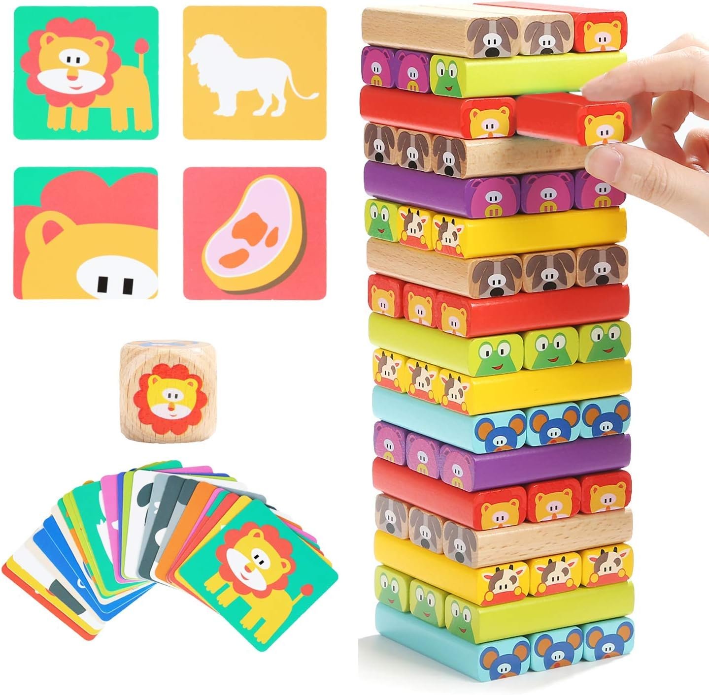 TOP BRIGHT Colored Wooden Blocks Stacking Board Games for Kids Ages 4-8 with 51 Pieces - Image 2