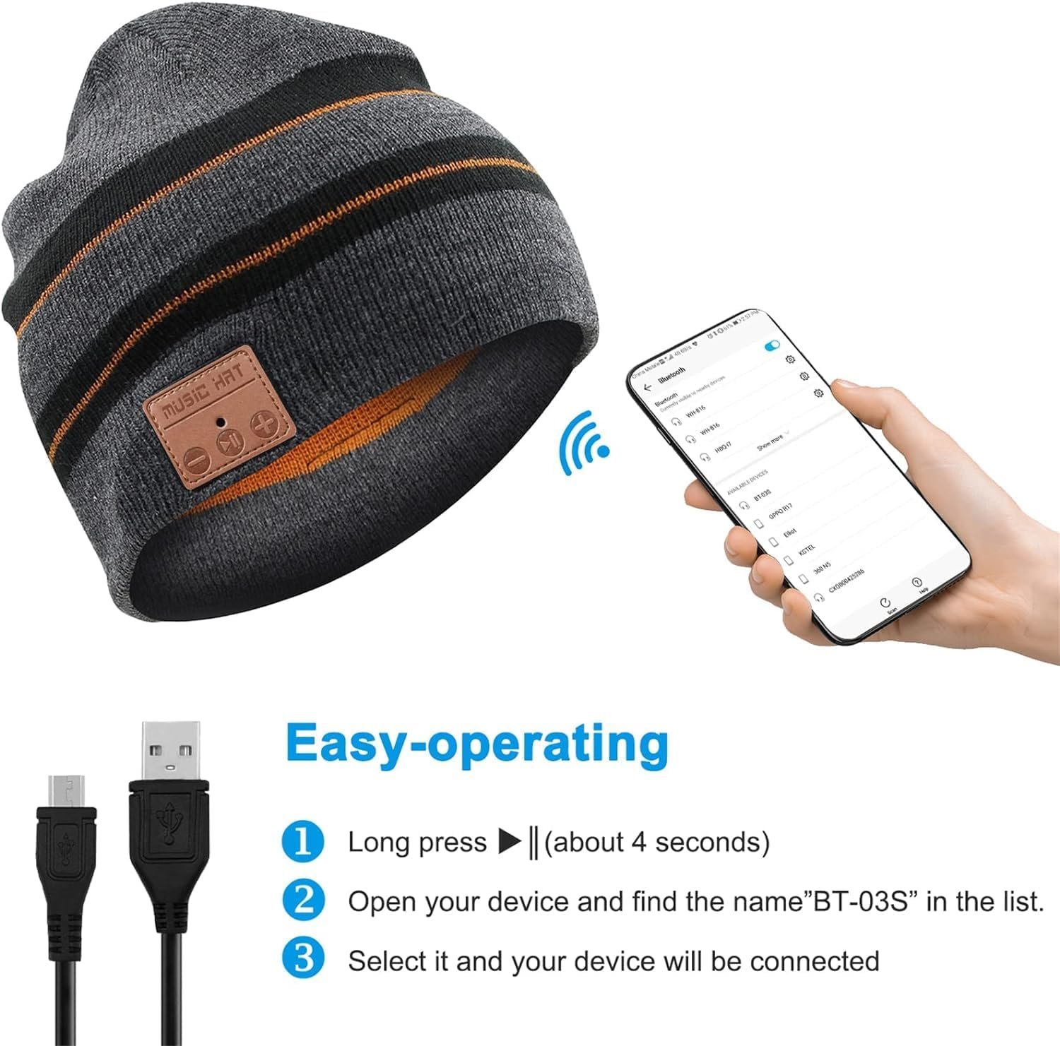 Wireless Bluetooth Beanie Hat Unisex Knit Winter Warm Music Hat with Headphones Built-in Stereo Speaker Hands-Free for Outdoor Sports Gifts Brown - Image 3