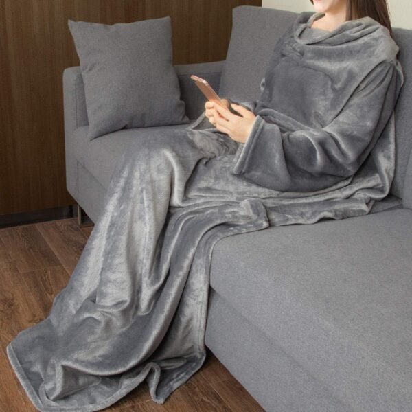 Catalonia Wearable Blanket with Sleeves and Pocket, Cozy Soft Fleece Mink Micro Plush Wrap Throws Blanket Robe for Women and Men, Gift for Her - Image 5