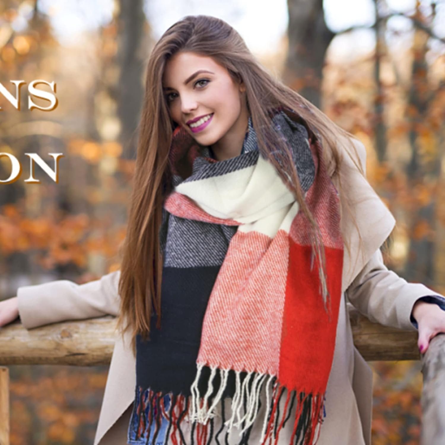Loritta Womens Scarf Fashion Long Plaid Shawls Wraps Big Grid Winter Warm Lattice Large Scarves Gifts - Image 5