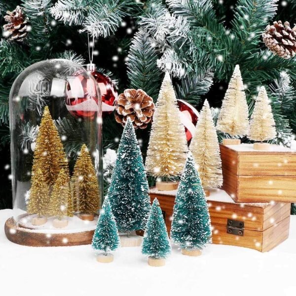 AerWo 24Pcs Mini Christmas Trees Bottle Brush Trees with Wood Base, Christmas Village Trees for Tabletop Christmas Decor Holiday Winter Decorations - Image 3