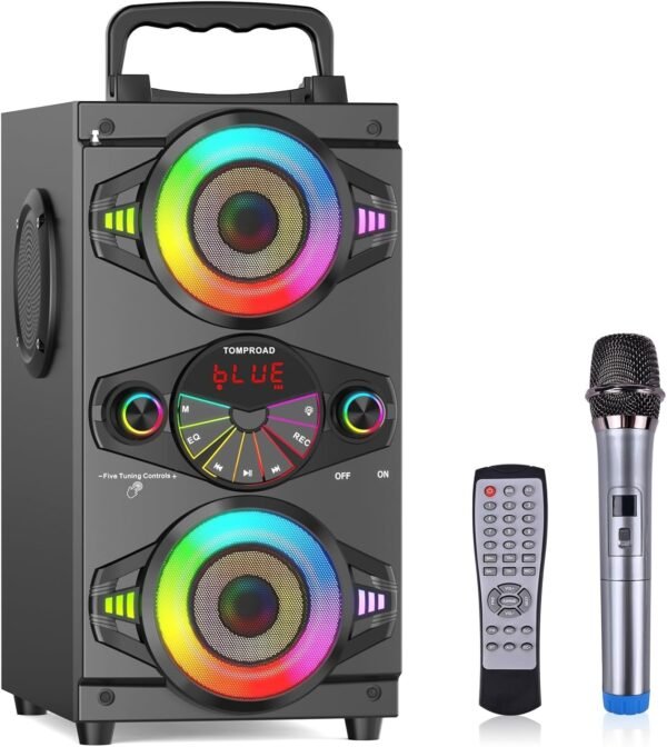 Bluetooth Speakers, 60W Portable Wireless Loud Outdoor Home Party Bluetooth Speaker with Subwoofer, FM Radio, LED Colorful Lights, Microphone, Remote and Big Powerful Stereo Deep Bass Sound Boombox - Image 2