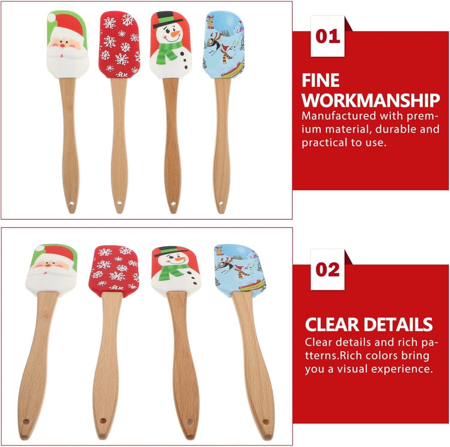 Cabilock 8 pcs Christmas Silicone Spatula-Christmas Baking Spatula with Wooden Handle,Mixing Scraper Christmas Decorating for Kitchen Baking Cookie Cake - Image 10