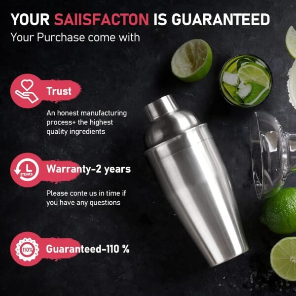Cocktail Shaker 25oz Martini Shaker Bar Shaker Drink Shaker Bar tools with Built-In Strainer for Bartender, Professional 18/8 Stainless Steel Margarita Mixer for Mixed Drinks - Image 4