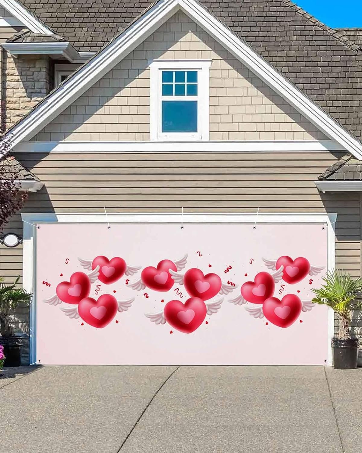Valentines Day Garage Door Cover Decorations 7x16 Ft, Red Pink Love Heart Decorative Garage Door Banner, Large Outdoor Garage Hanging Backdrop Mural for Party/Holiday - Image 2