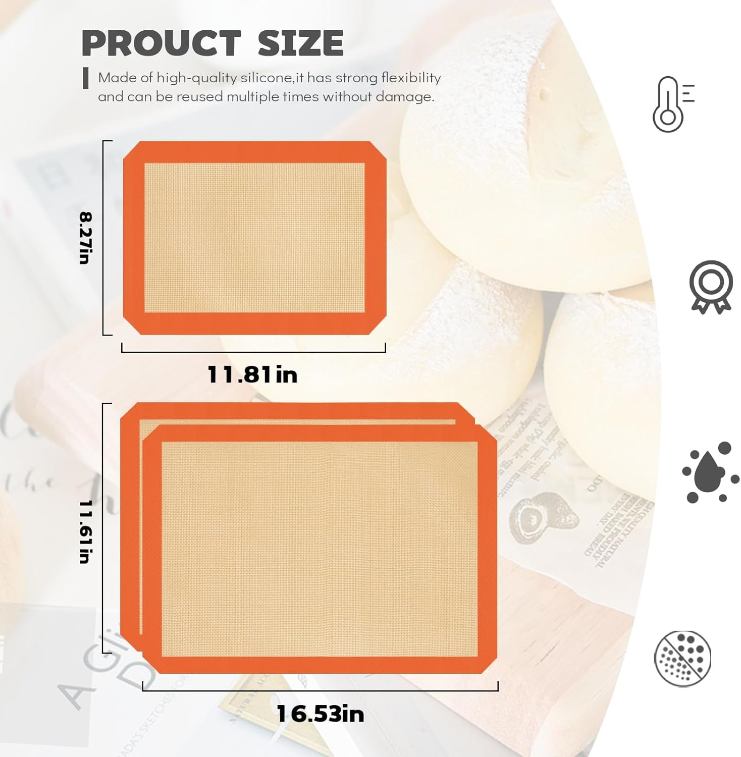Silicone Baking Mat Set of 3, Silicone Baking Mats Cookie Sheet, Non-Stick Mats for Baking, Easy Clean & Reusable Oven Baking Sheet for Making Macaroons, Cookies - Image 6