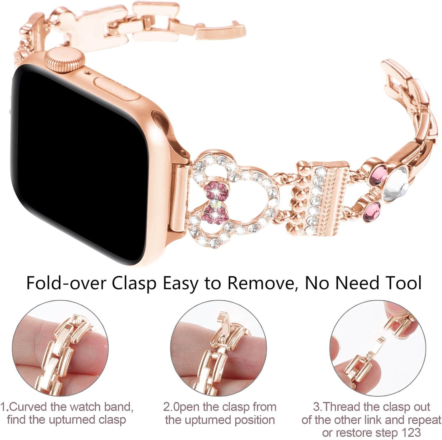 Bling Bracelet Band Compatible with Apple Watch Bands for Women 46mm 40mm 41mm 38mm 44mm 45mm 42mm 49mm, Cute Cartoon Dressy Jewelry Charm Metal Strap for iWatch Ultra 2 Series 10/9/8/7/6/5/4/3/2/1/SE - Image 3