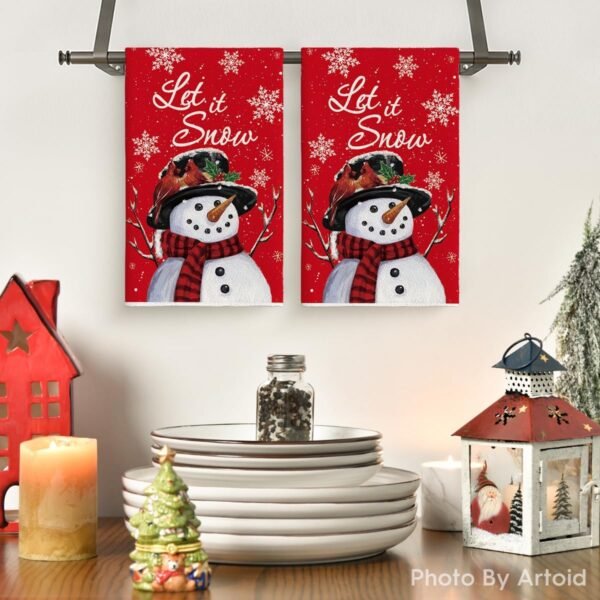 Artoid Mode Red Snowman Let It Snow Winter Kitchen Towels Dish Towels, 18x26 Inch Seasonal Christmas Decoration Hand Towels Set of 2 - Image 3