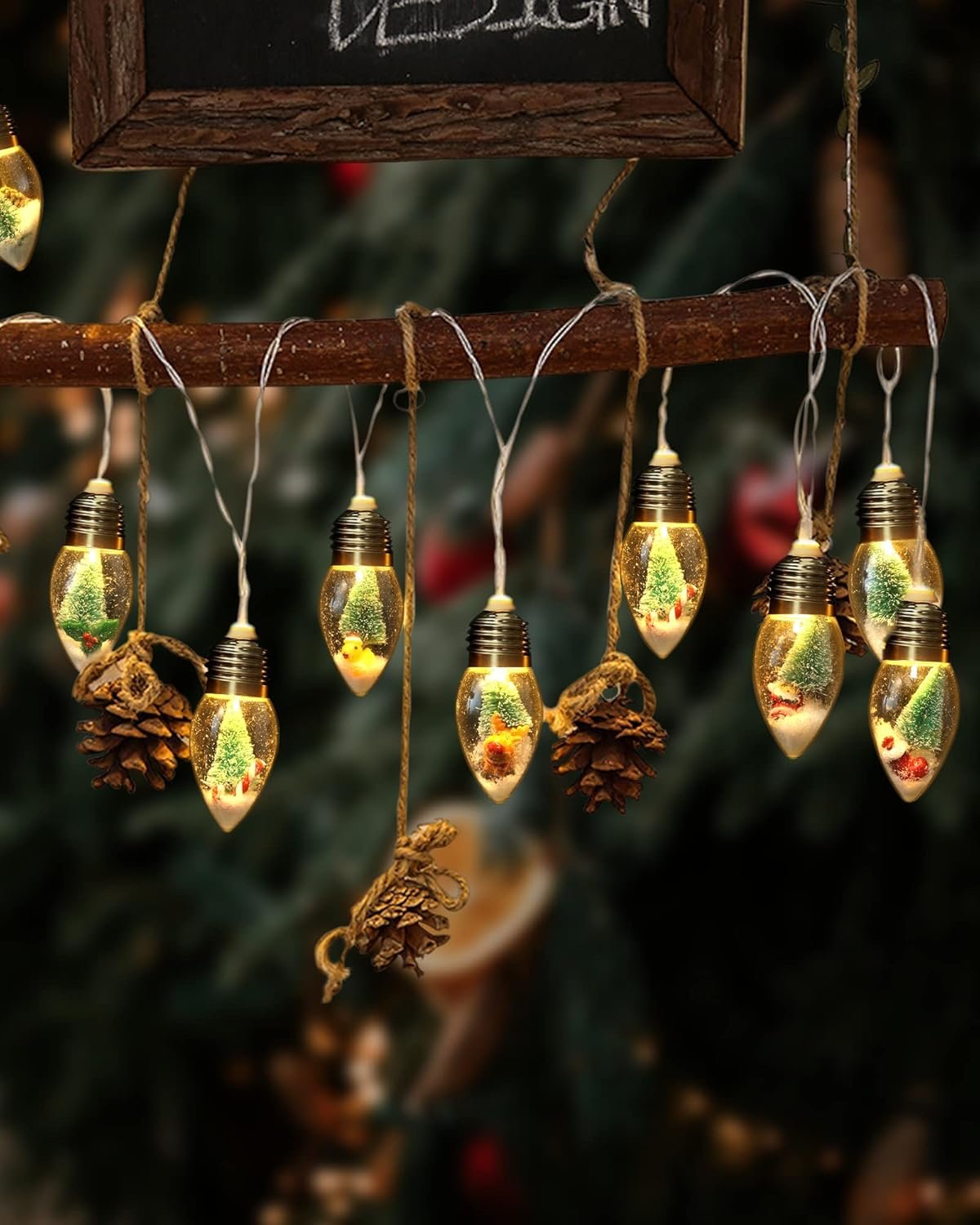 6.6ft Christmas Tree Snow Globe String Lights for Indoor Bedroom Decorations - 10 LED Globe Bulbs String Light with Tree & Snow & Cute Ornaments for Home Patio Decor Fireplace Xmas Tree Decoration - Image 9