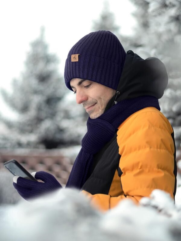 3 PCS Winter Hat Scarf Gloves Set, Soft Warm Knit Beanie Hat Touchscreen Gloves Long Knitted Scarf Set Winter Gifts for Men - Image 7