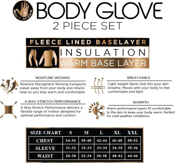Body Glove 2 Piece Mens Fleece Lined Base layer Underwear Set, Warm Insulated Top & Bottom - Long Johns for Winter Baselayer - Image 8