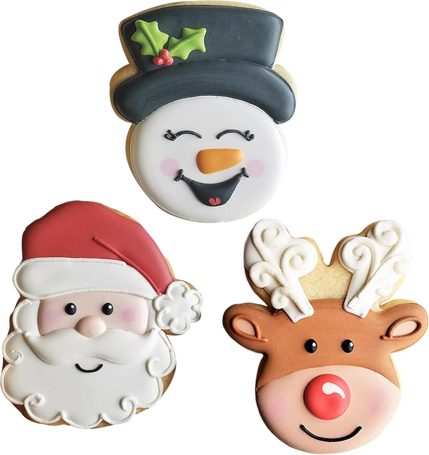 Faces of Christmas Cookie Cutters 3-Pc. Set Made in USA by Ann Clark, Santa Face, Reindeer Face, Snowman Face - Image 3