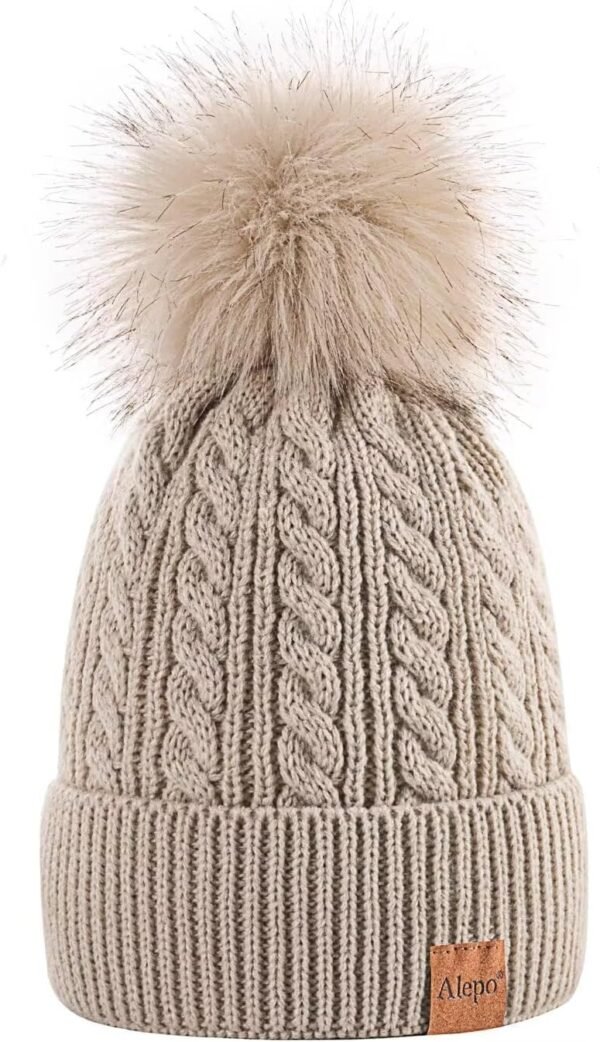 Alepo Womens Winter Beanie Hat, Warm Fleece Lined Knitted Soft Ski Cuff Cap with Pom Pom - Image 2