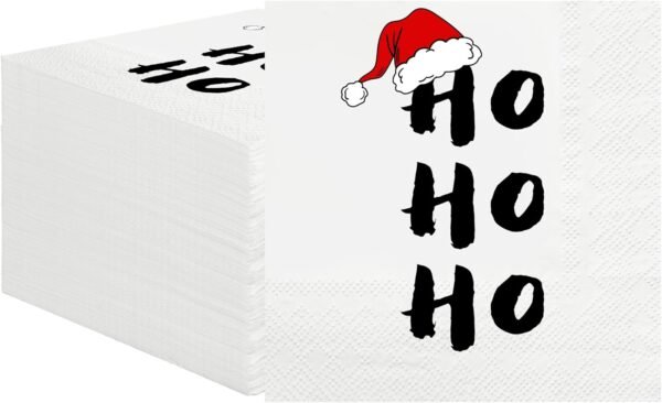 100 PCS Christmas HoHoHo Cocktail Napkins 3-Ply Santa Hat Paper Napkins Disposable Christmas Funny Paper Napkins for Xmas Winter Holiday Dinner Party Supplies, 5 x 5 inch - Image 2