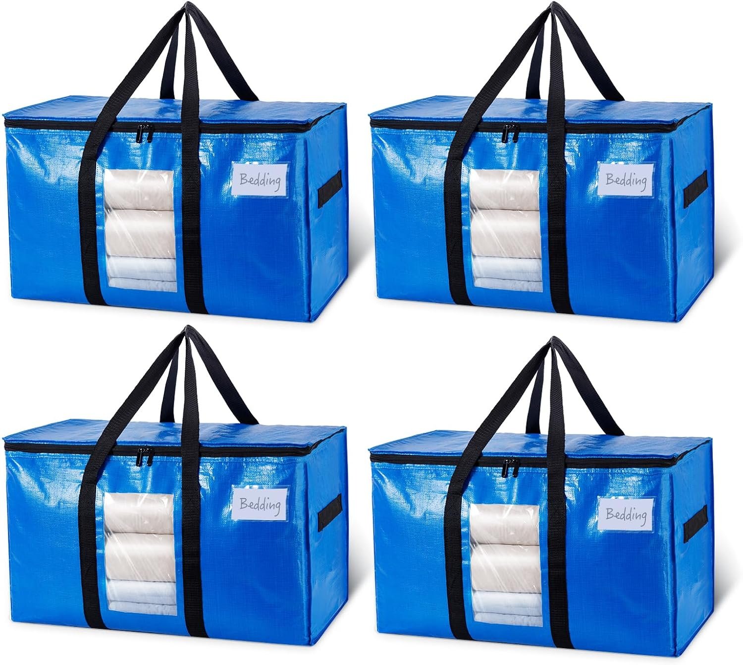 TAILI Extra Large Moving Bags, 4 Pack Heavy Duty Totes For Storage with Visible Window, Wrap Around Handles, Storage Bags for Space Saving Moving Storage, Alternative to Moving Boxes - Image 2