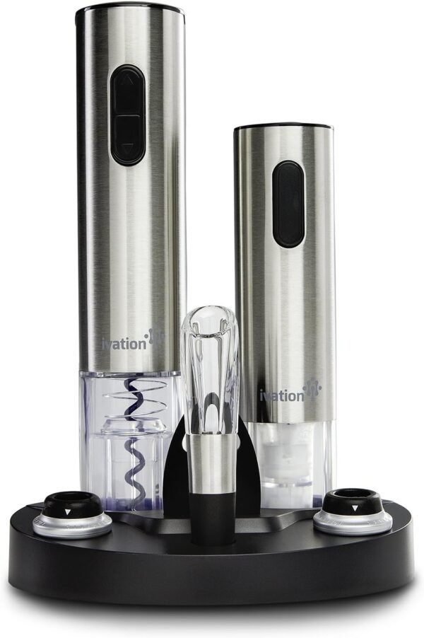 Ivation Electric Wine Gift Set - Includes Electric Bottle Opener, Wine Aerator, Electric Vacuum Preserver, Stoppers, Foil Cutter & Charging Base - Image 2