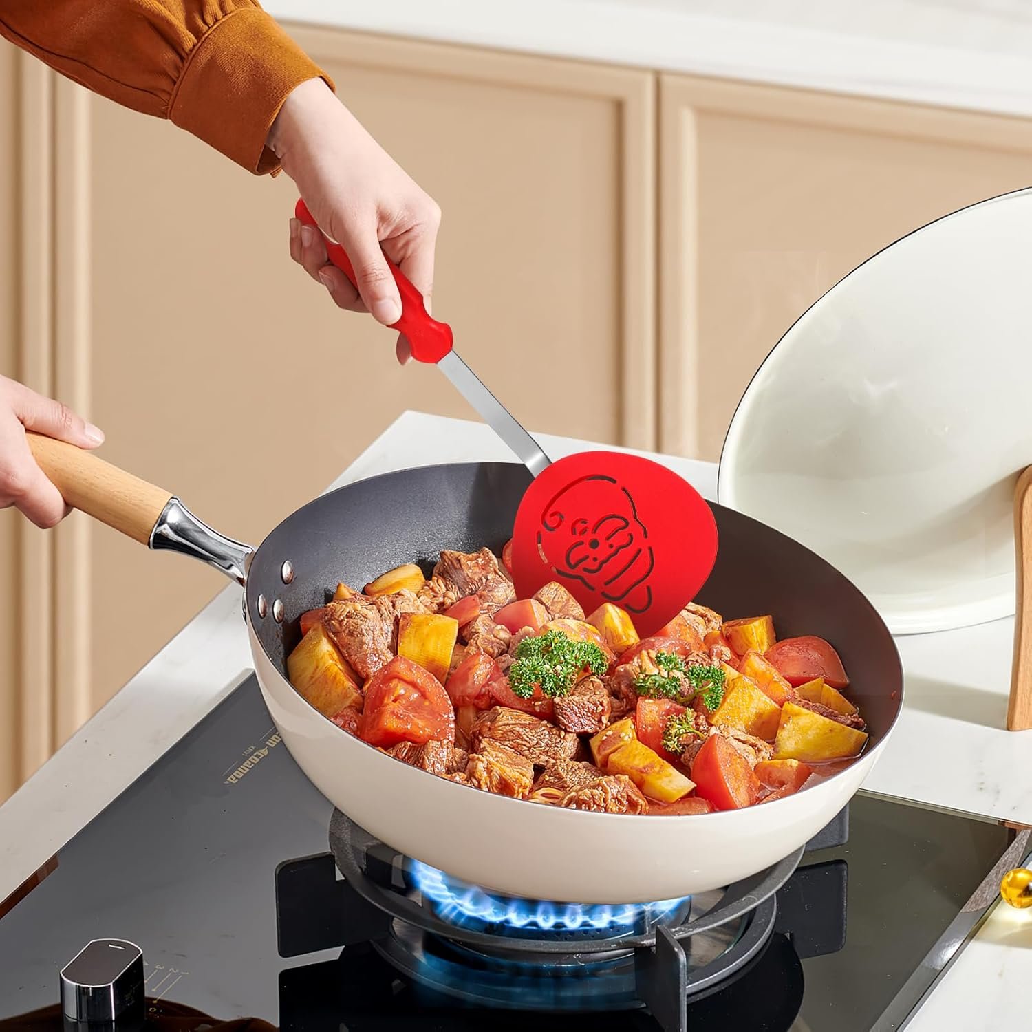 Yardwe 6PCS Christmas Spatula Turner Set Holiday Cookie Spatulas Silicone Cooking Utensils Kitchen Tools Christmas Kitchen Decoration - Image 4