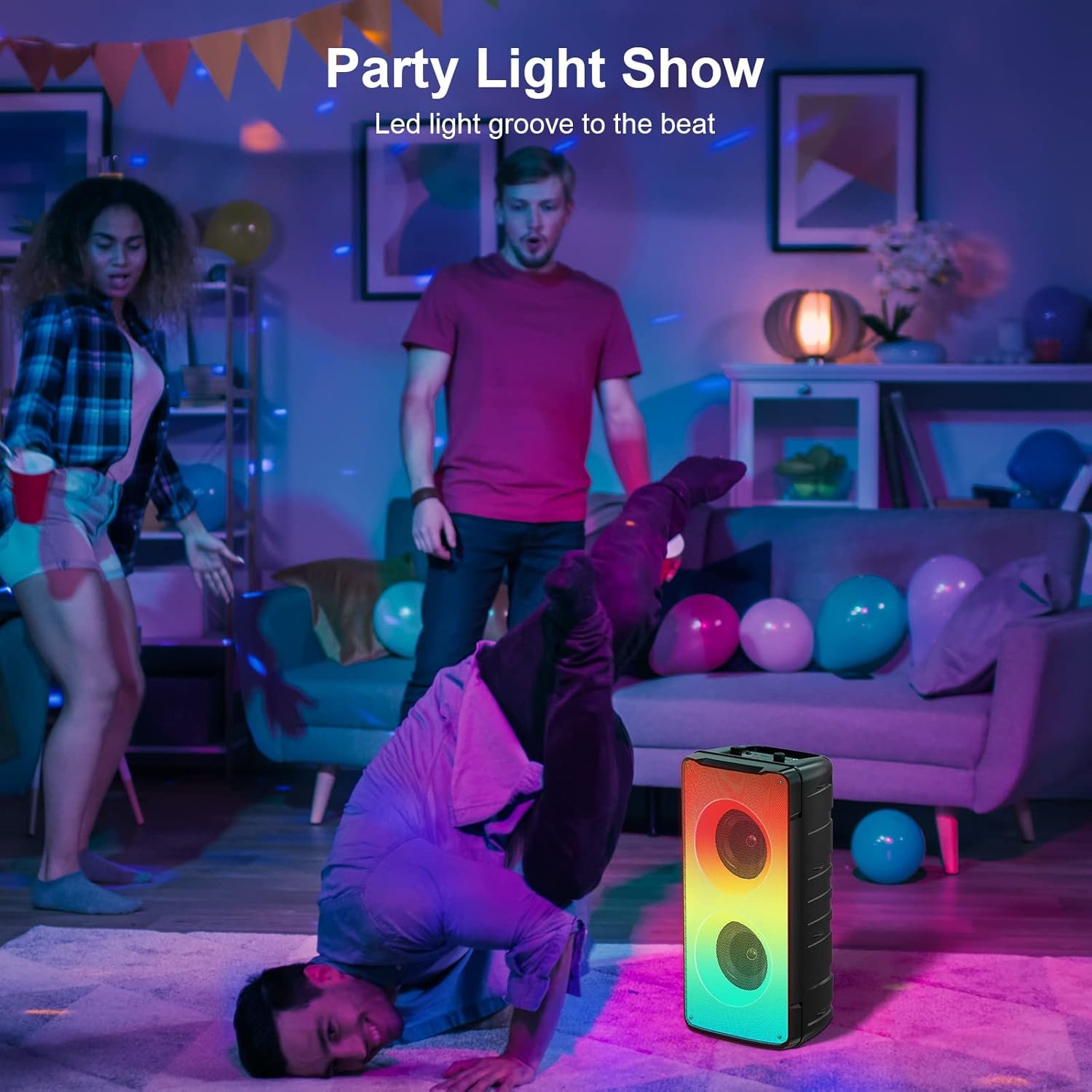 Bluetooth Speakers, 60W(80W Peak) Portable Loud Wireless Stereo Speaker with Rich Bass, Bluetooth 5.0, FM Radio, Colorful Light, TWS Pairing, EQ, 10000mAh Battery, Outdoor Speaker for Home Party Gift - Image 8