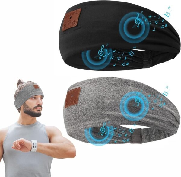 2-Pack Sleep Headphones Bluetooth Headband, 2024 New Headband Headphones with Ultra-Thin Speakers, Band Headphones for Side Sleepers, Running, Insomniac, Travel, Meditation（Black&Grey） - Image 2