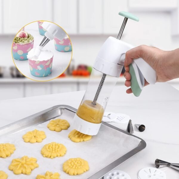 Cookie Spatula and Christmas Cookie Cutters-spritz cookie press gun kit +12 Cookie Discs+8 Icing Nozzles Perfect for DIY Cookie Maker and Cake Icing, for Home DIY, Biscuit Maker and Decoration - Image 5