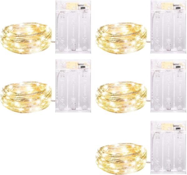 5 Pack Fairy Lights Battery Operated, 7 Feet 20 Led String Lights with Timer, Waterproof Firefly Lights on Silver Wire for Home Party Wedding Christmas Decorations, 6 Hours on/18 Hours Off, Warm White - Image 2