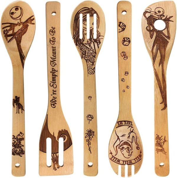 Jack Skellington Wooden Spoons for Cooking Utensils Set - Magic Pattern Burned Spatulas Kitchen Utensil Set for Kitchen Decor,Nightmare Before Christmas GiftS for Fans and Friends - Image 2