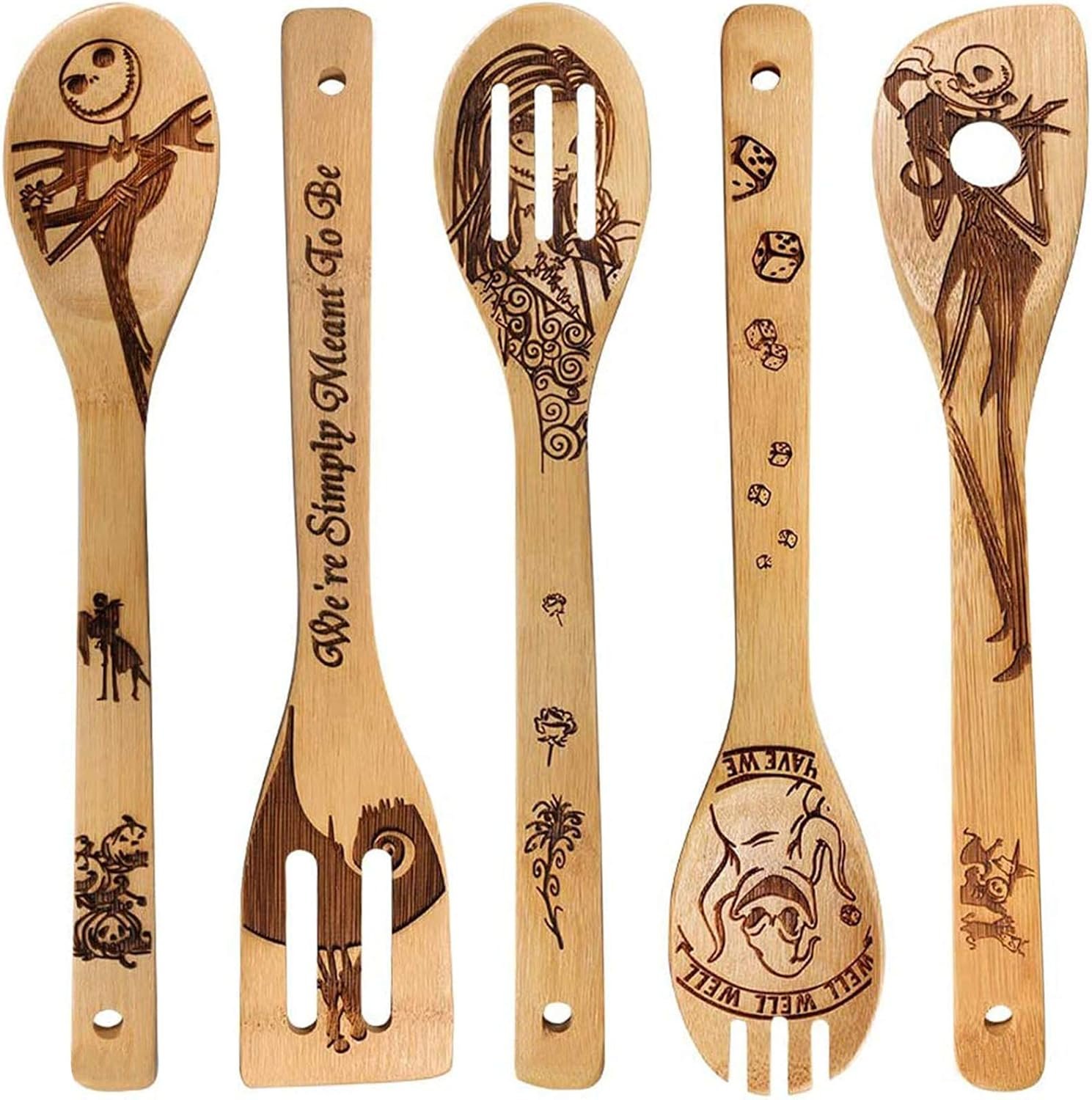Jack Skellington Wooden Spoons for Cooking Utensils Set - Magic Pattern Burned Spatulas Kitchen Utensil Set for Kitchen Decor,Nightmare Before Christmas GiftS for Fans and Friends - Image 2