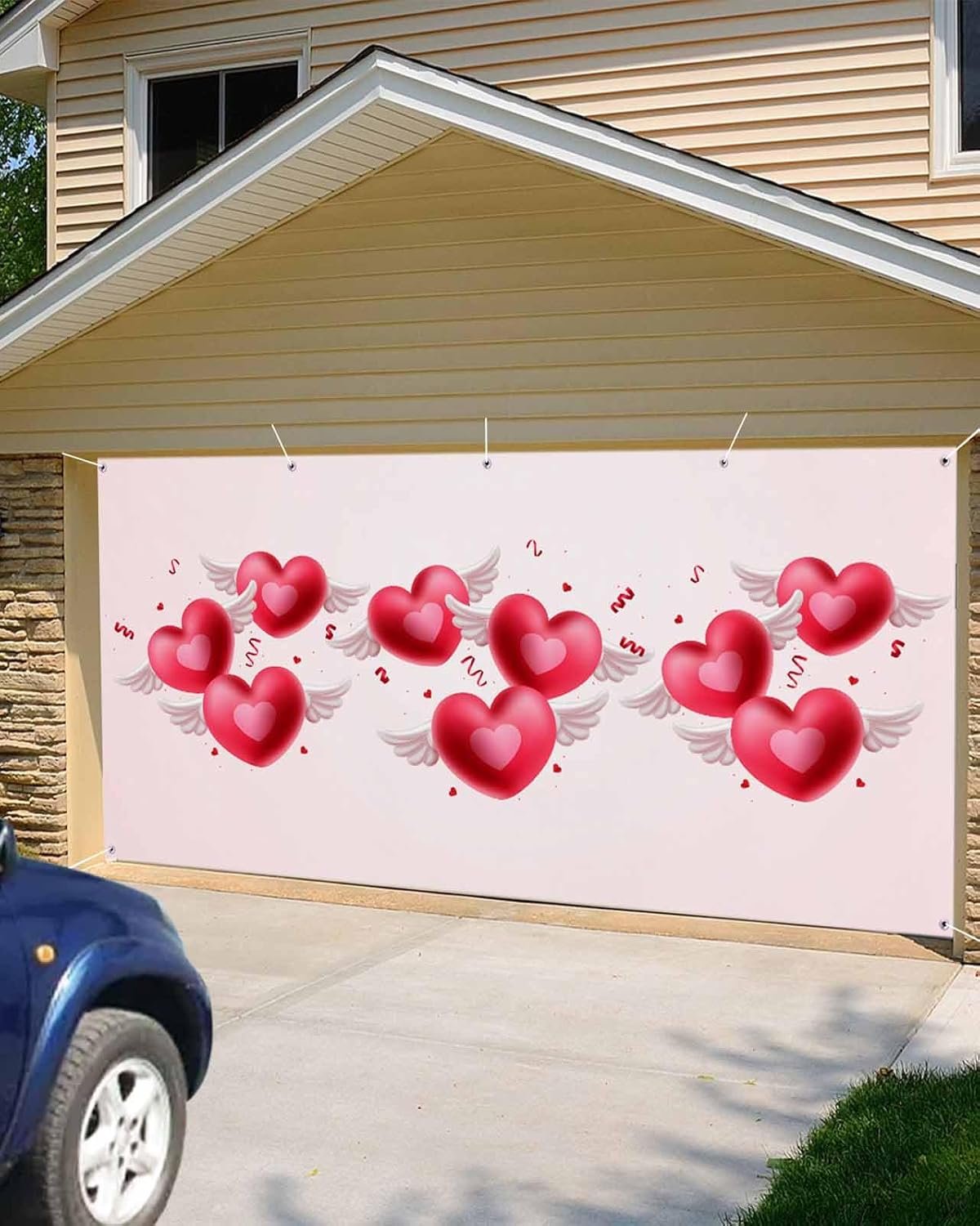 Valentines Day Garage Door Cover Decorations 7x16 Ft, Red Pink Love Heart Decorative Garage Door Banner, Large Outdoor Garage Hanging Backdrop Mural for Party/Holiday - Image 6