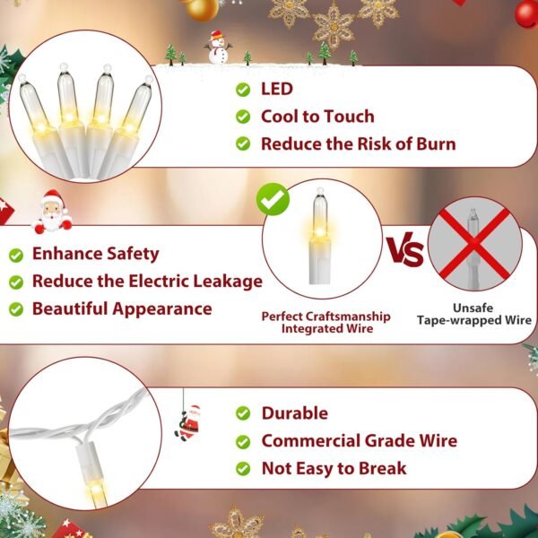 Christmas Lights, 33FT 120 LED Clear Christmas Tree Lights with White Wire, UL Certified Mini String Lights, Waterproof Xmas Fairy Lights Connectable for Indoor Outdoor Patio Party Decor, Warm White - Image 4