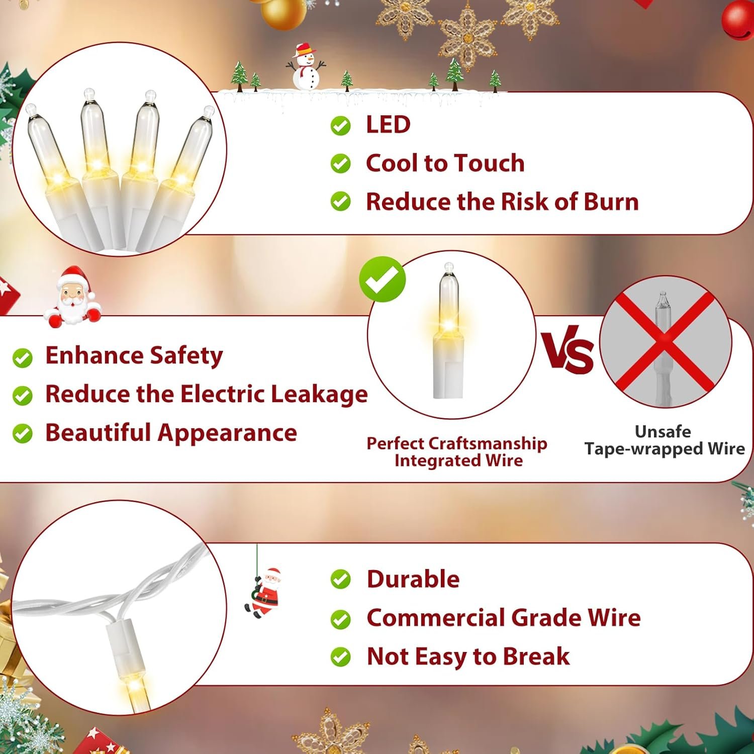 Christmas Lights, 33FT 120 LED Clear Christmas Tree Lights with White Wire, UL Certified Mini String Lights, Waterproof Xmas Fairy Lights Connectable for Indoor Outdoor Patio Party Decor, Warm White - Image 4