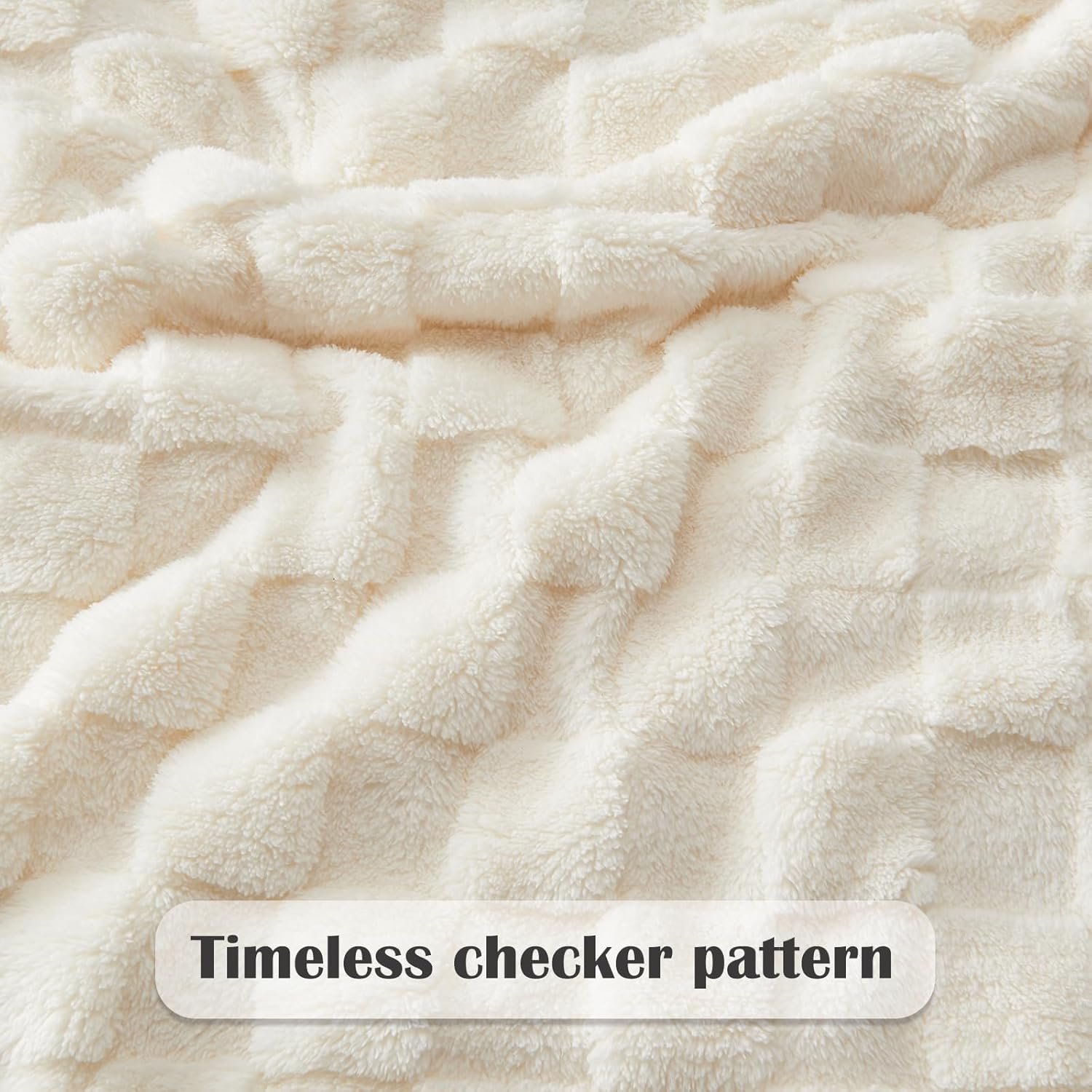 NEWCOSPLAY Super Soft Throw Blanket Ivory Premium Silky Flannel Fleece 3D Checkered Lightweight Bed Blanket All Season Use (Ivory Checkered, Throw(50"x70")) - Image 6