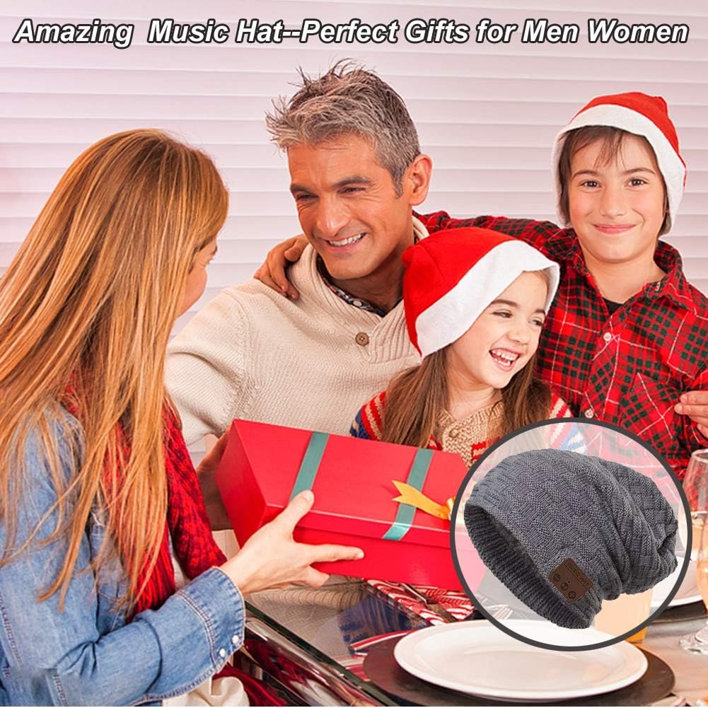 Wireless Beanie Hat with Headphones Smart Beanie Headset Winter Hats Warm Musical Cap 5.0 Headphone Built-in Mic Handsfree for Skiing Skateboarding Jogging for Men Women Boys Girls Dark Grey - Image 8