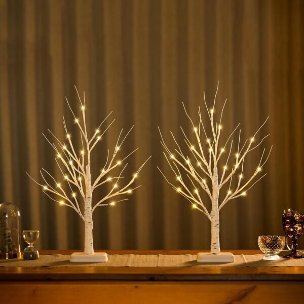 Lighted Birch Tree Christmas Decorations, 2Pack 2FT USB Rechargeable Christmas Tabletop Tree, Timer Function, Pre-Lit Artificial Mini Money Birch Tree for Home Centerpiece Fireplace Party Decor - Image 5