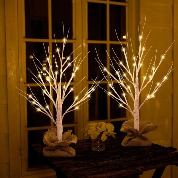 Lighted Birch Tree Christmas Decorations, 2Pack 2FT USB Rechargeable Christmas Tabletop Tree, Timer Function, Pre-Lit Artificial Mini Money Birch Tree for Home Centerpiece Fireplace Party Decor - Image 3