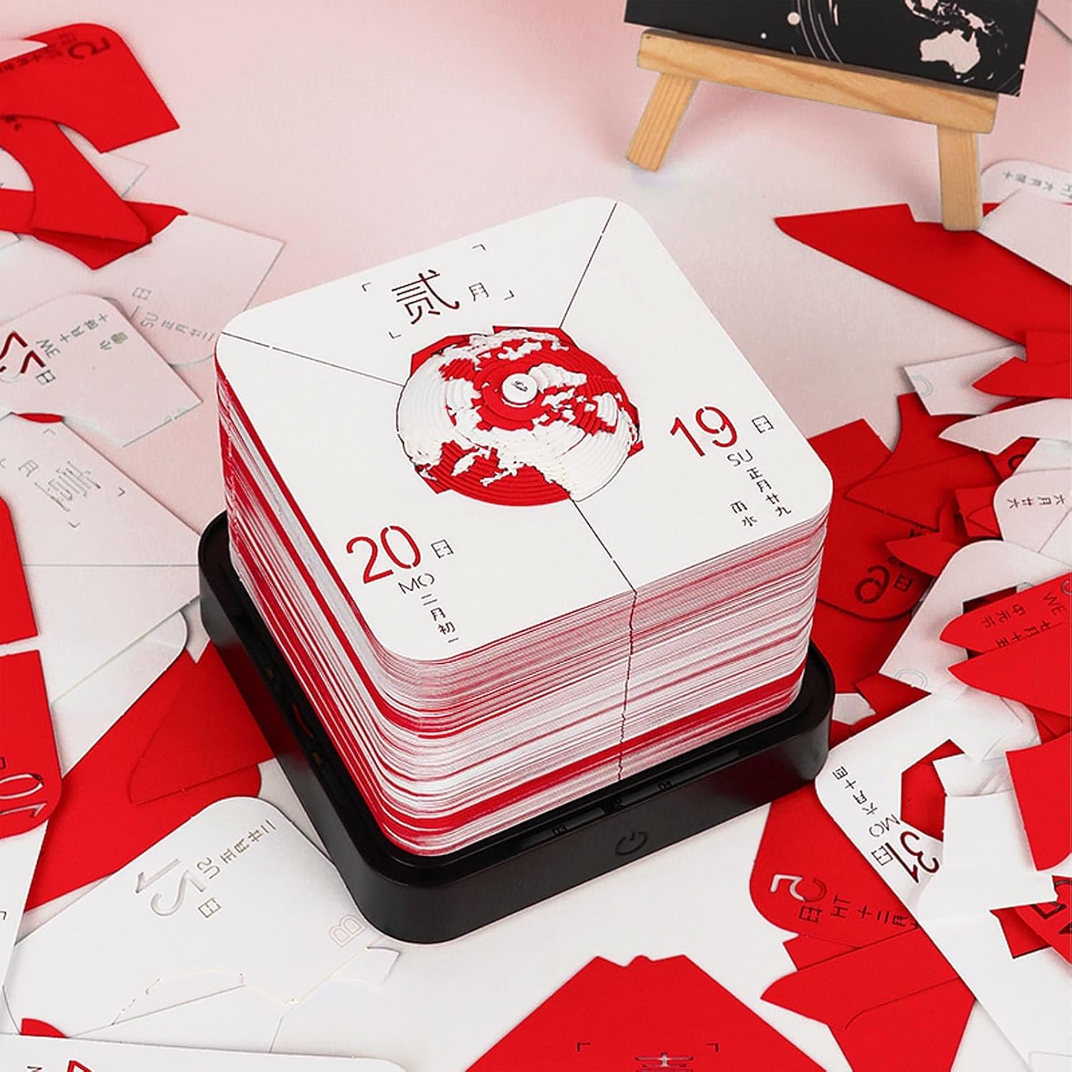Locadence 3D Memo Pad, 3D Art Calendar Desk Calendar, Multi Functional Paper Carving Calendar Memo Pad for Christmas, Birthday, Holiday (Red) - Image 6