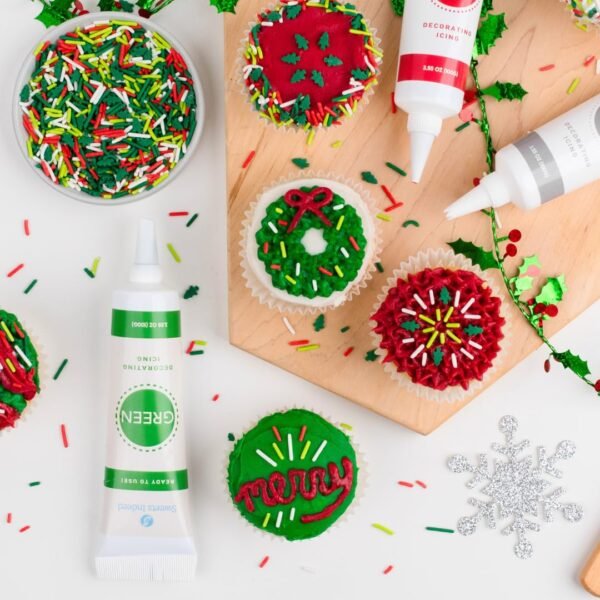 Sweets Indeed, Christmas Frosting Kit plus Sprinkles, 3 Frosting Tubes, 2.5 ounces Sprinkes, 4 nozzles, 11.31 ounces, Perfect for baking and cookie decoarting (Christmas) - Image 6